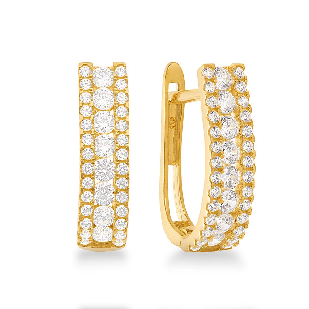 Three Row Hoop Earrings with Cubic Zirconia in 9ct Yellow Gold Earrings Bevilles 