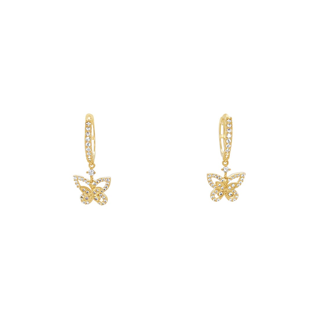 Butterfly Hoop Drop Earrings with Cubic Zirconia in 9ct Yellow Gold Earrings Bevilles 