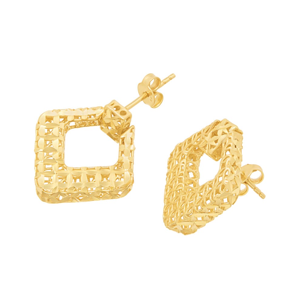 Athena Filigree Square Hoops in 9ct Yellow Gold Earrings Bevilles 