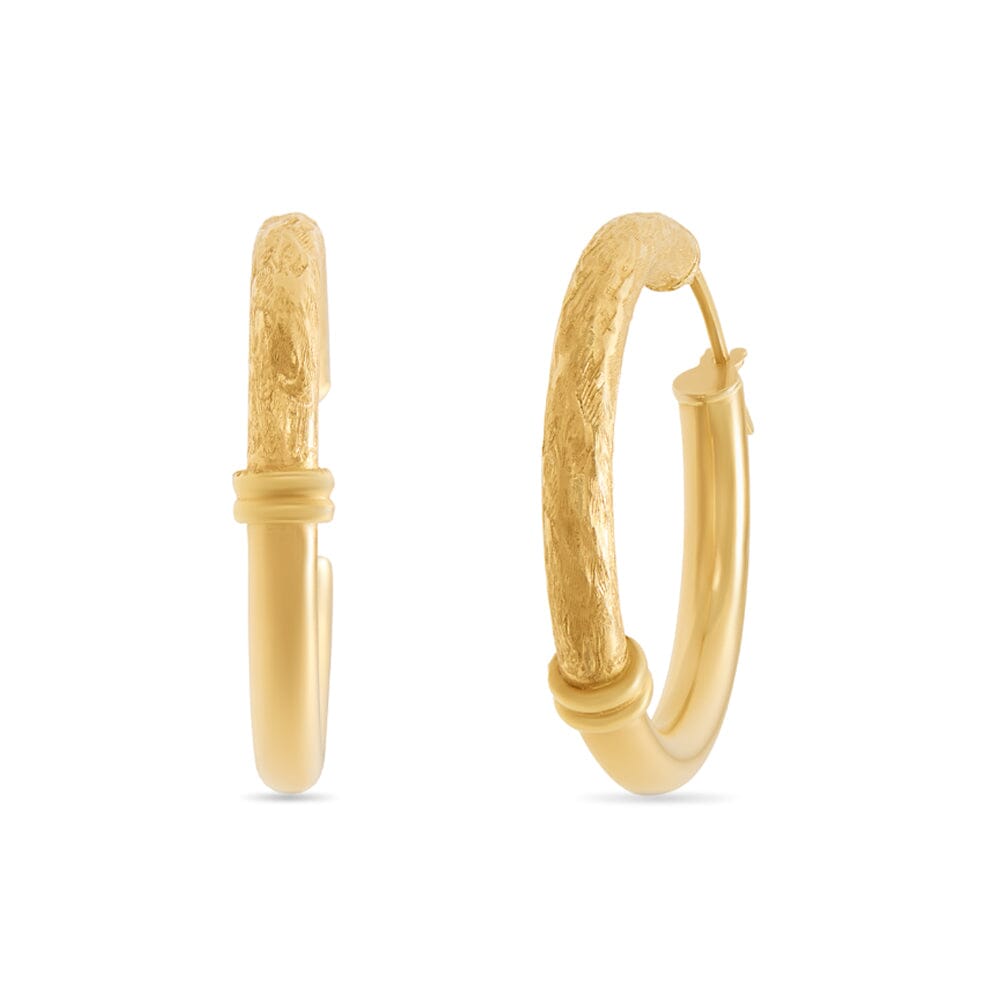 Athena Smooth and Texture Hoop Earrings in 9ct Yellow Gold Earrings Bevilles 