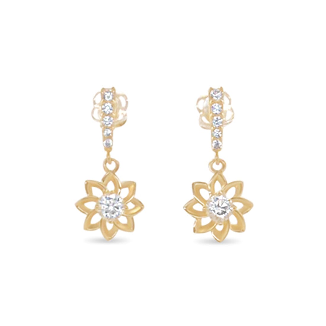 Flower Drop Earrings with Cubic Zirconia in 9ct Yellow Gold Earrings Bevilles 