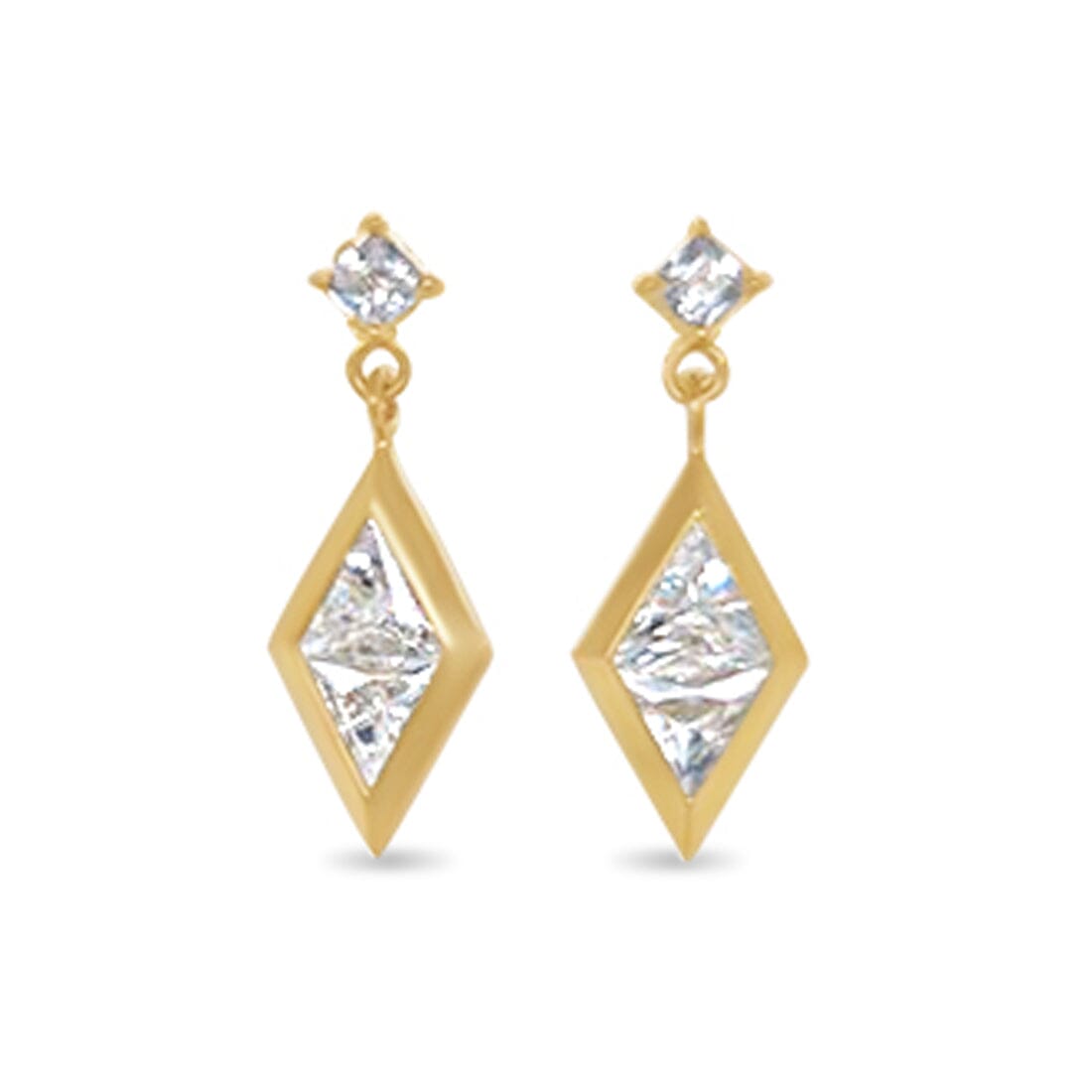 Diamond Shaped Drop Earrings with Cubic Zirconia in 9ct Yellow Gold Earrings Bevilles 