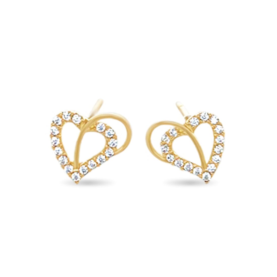 Heart Stud Earrings with Cubic Zirconia in 9ct Yellow Gold Earrings Bevilles 