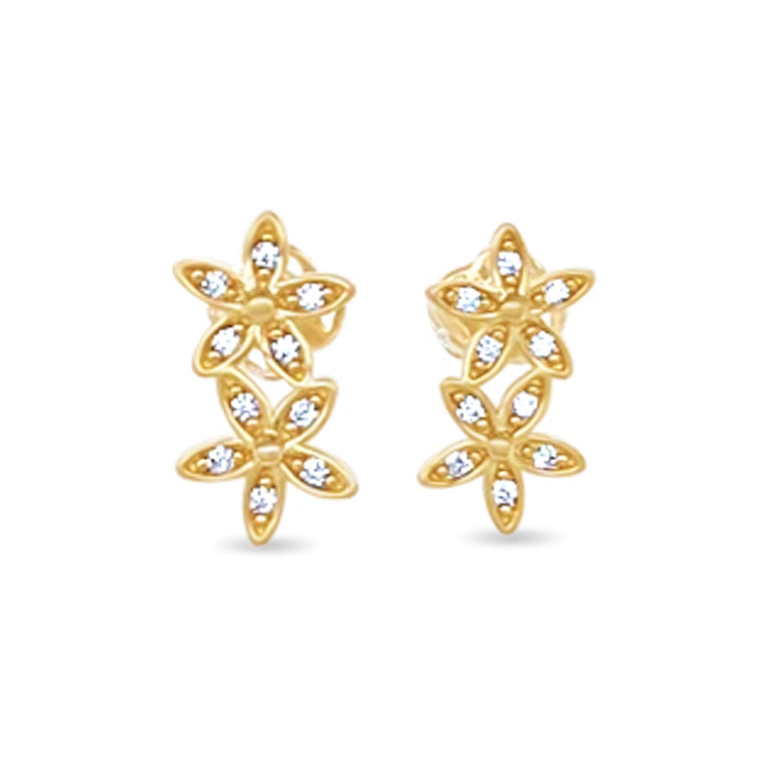 Double Flower Stud Earrings with Cubic Zirconia in 9ct Yellow Gold Earrings Bevilles 