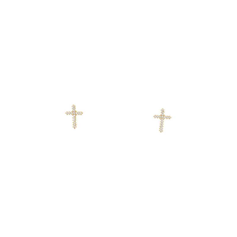 Cross Earrings with Cubic Zirconia in 9ct Yellow Gold Earrings Bevilles 
