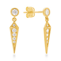 Long Triangle Drop Earrings with Cubic Zirconia in 9ct Yellow Gold Earrings Bevilles 