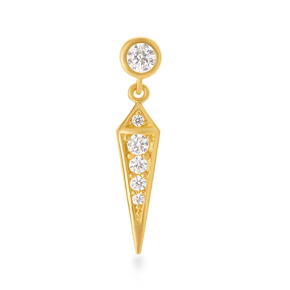 Long Triangle Drop Earrings with Cubic Zirconia in 9ct Yellow Gold Earrings Bevilles 