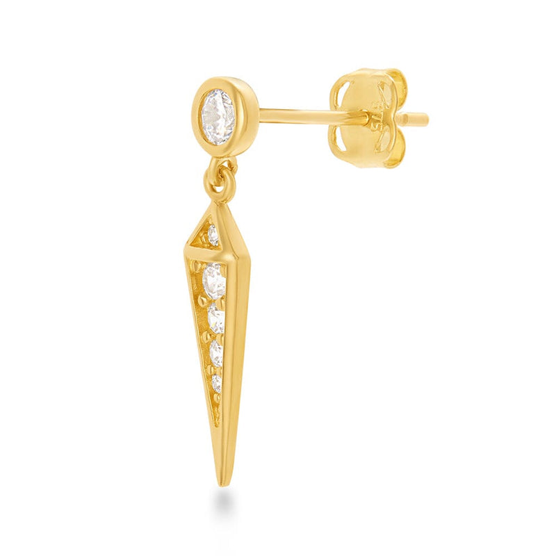 Long Triangle Drop Earrings with Cubic Zirconia in 9ct Yellow Gold Earrings Bevilles 