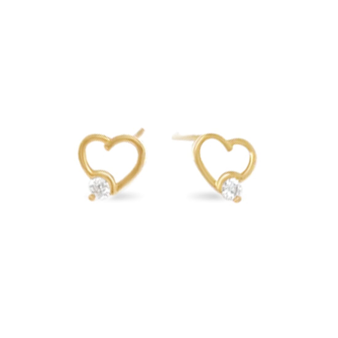 Hollow Heart Stud Earrings with Cubic Zirconia in 9ct Yellow Gold Earrings Bevilles 