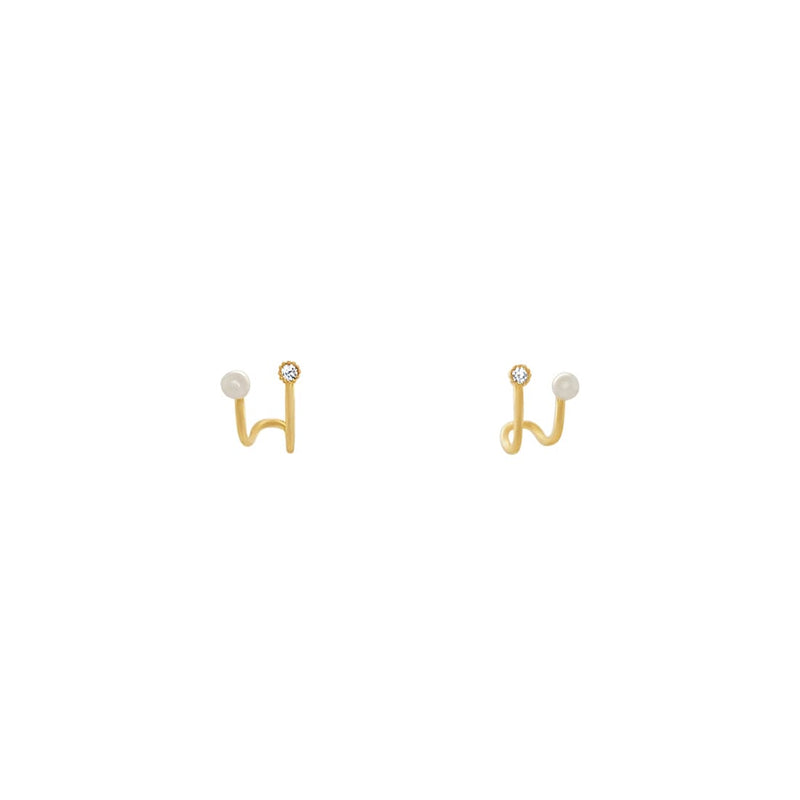 Pearl and Cubic Zirconia Cuff Stud Earrings in 9ct Yellow Gold Earrings Bevilles 