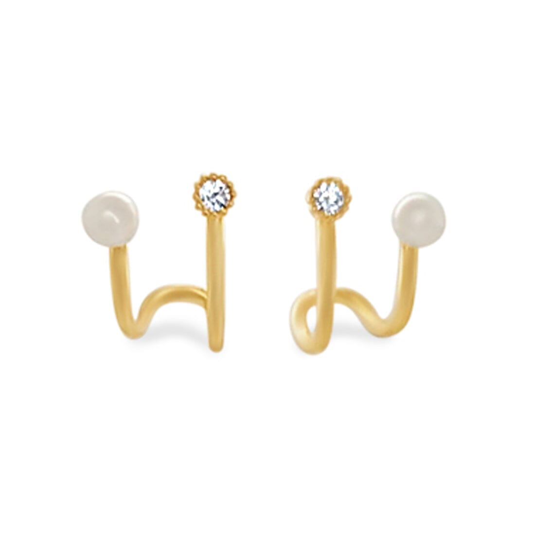 Pearl and Cubic Zirconia Cuff Stud Earrings in 9ct Yellow Gold Earrings Bevilles 