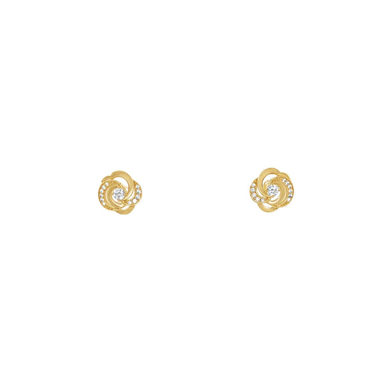 Flower Bow Stud Earrings with Cubic Zirconia in 9ct Yellow Gold Earrings Bevilles 