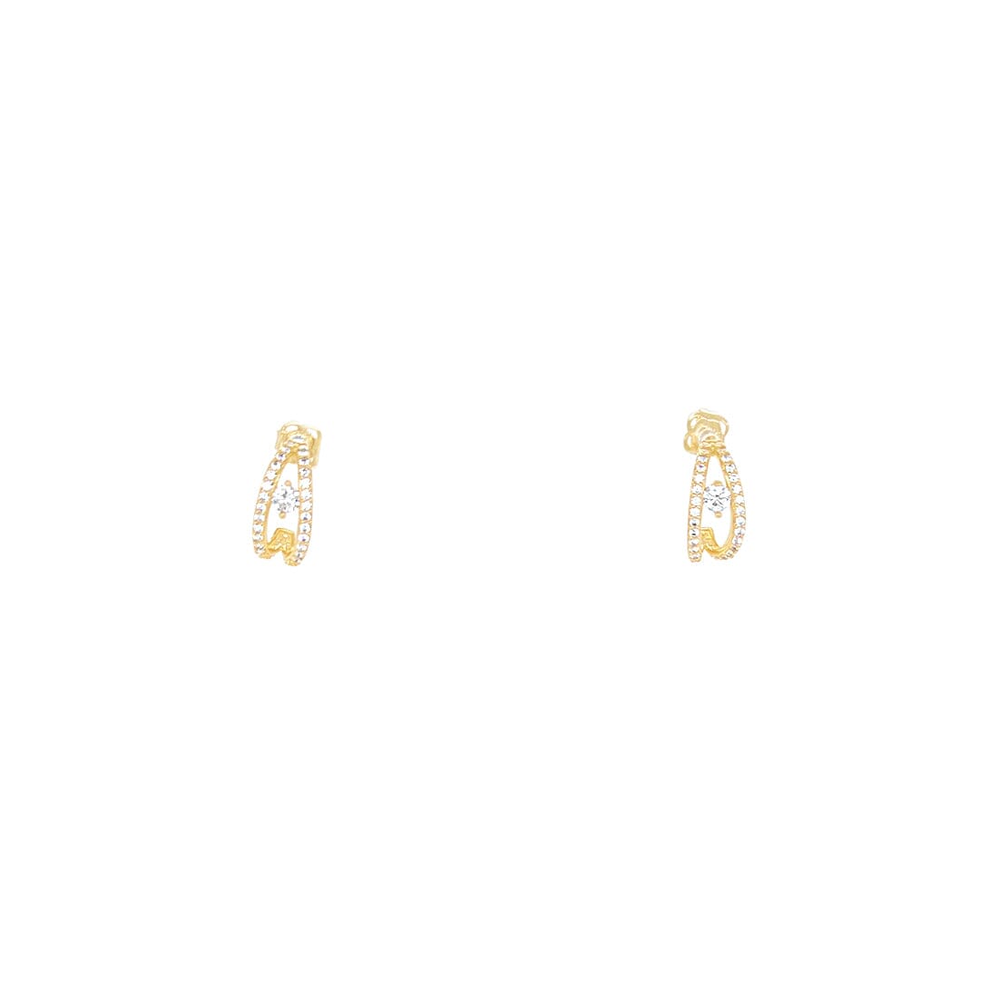 Double Half Hoop Stud Earrings with Cubic Zirconia in 9ct Yellow Gold Earrings Bevilles 