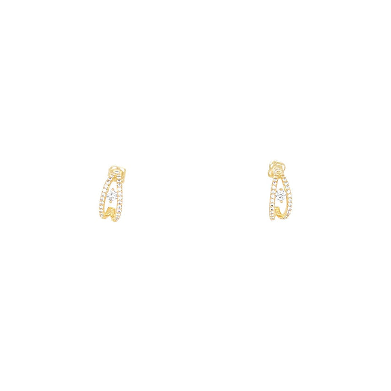 Double Half Hoop Stud Earrings with Cubic Zirconia in 9ct Yellow Gold Earrings Bevilles 