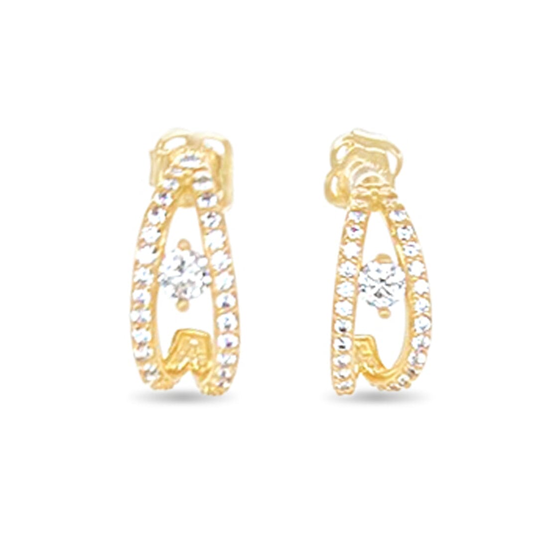 Double Half Hoop Stud Earrings with Cubic Zirconia in 9ct Yellow Gold Earrings Bevilles 
