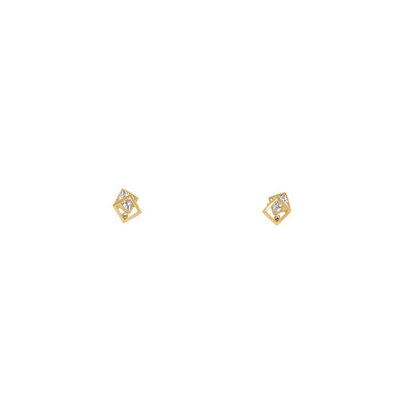 Layered Square Stud Earrings with Cubic Zirconia in 9ct Yellow Gold Earrings Bevilles 
