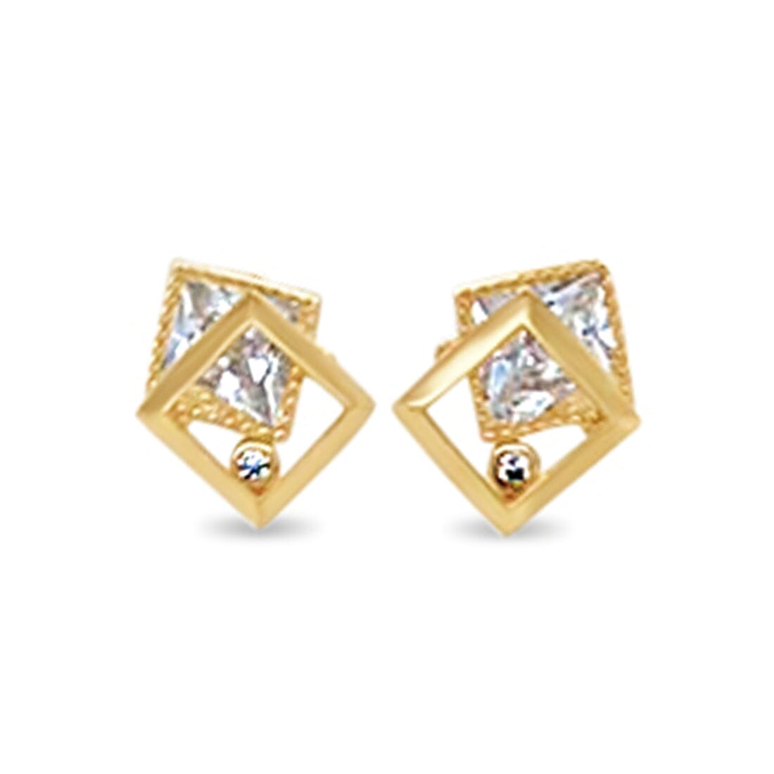 Layered Square Stud Earrings with Cubic Zirconia in 9ct Yellow Gold Earrings Bevilles 