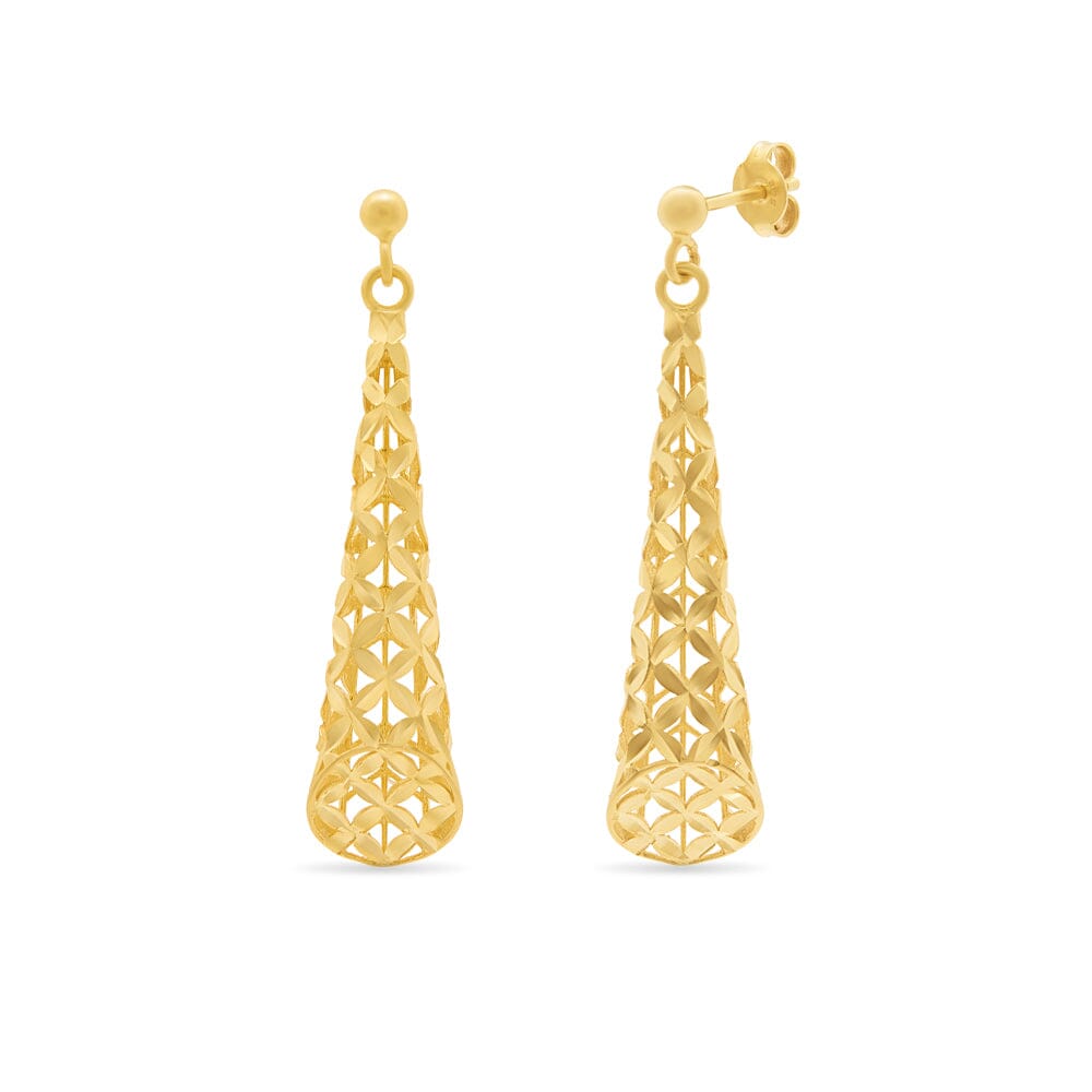 Athena Filigree Tubed Drop Earrings in 9ct Yellow Gold Earrings Bevilles 