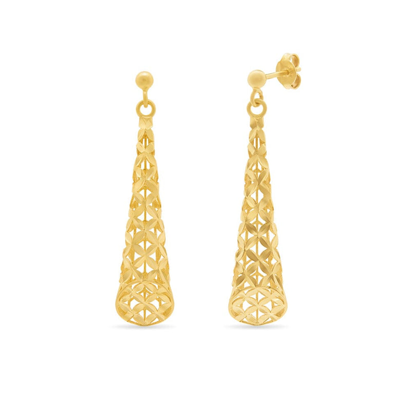 Athena Filigree Tubed Drop Earrings in 9ct Yellow Gold Earrings Bevilles 