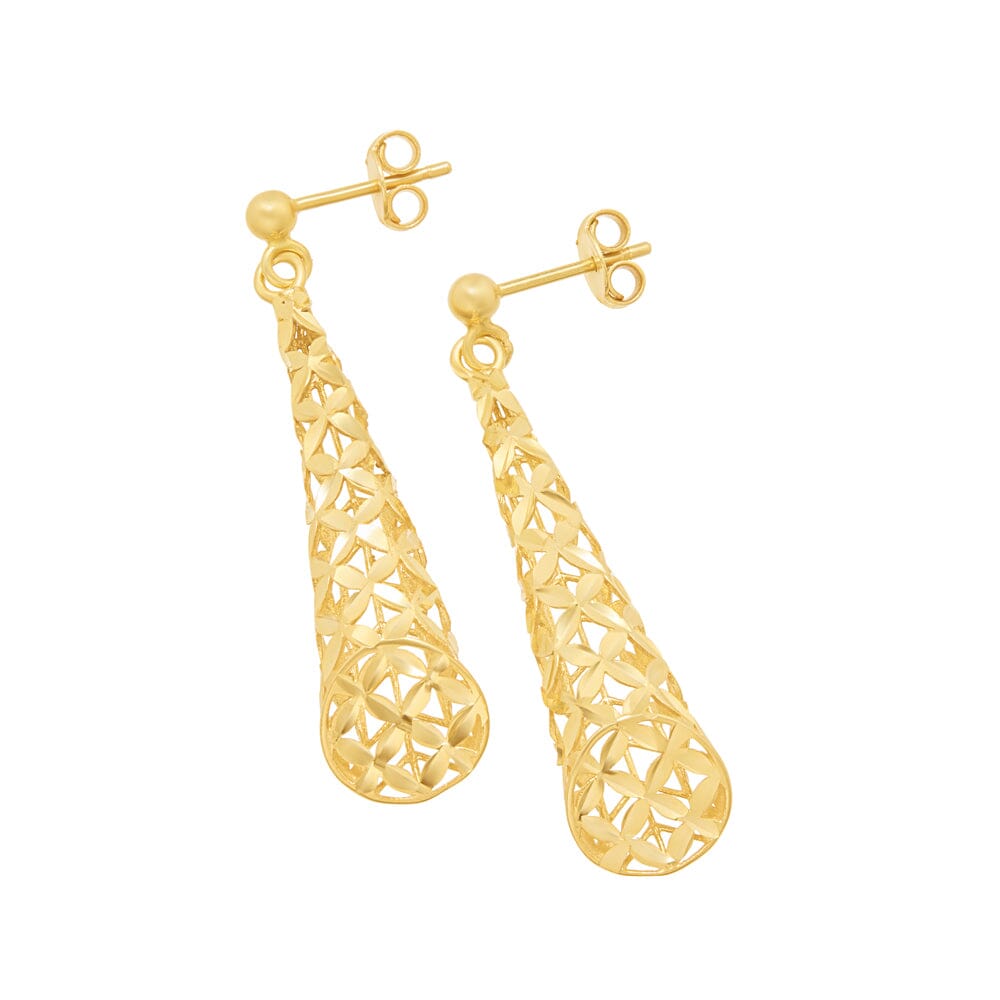 Athena Filigree Tubed Drop Earrings in 9ct Yellow Gold Earrings Bevilles 