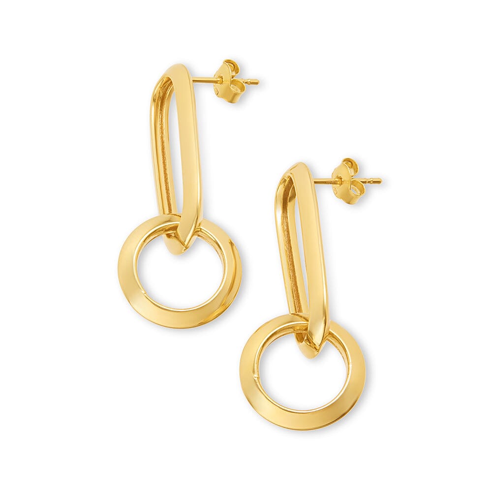Paperclip Drop Earrings in 9ct Yellow Gold Earrings Bevilles 