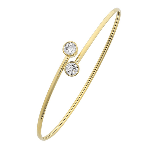 9ct Yellow Gold Silver Infused Cubic Zirconia Cuff Bangle Bevilles Jewellers 