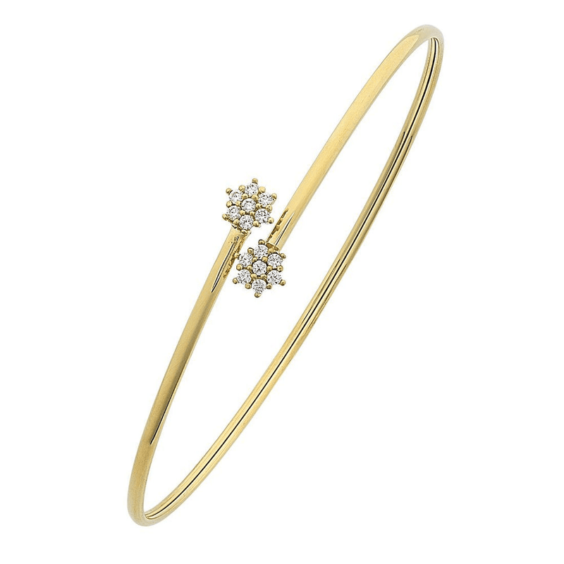 9ct Yellow Gold Silver Infused Flower Cuff Bangle Bevilles Jewellers 