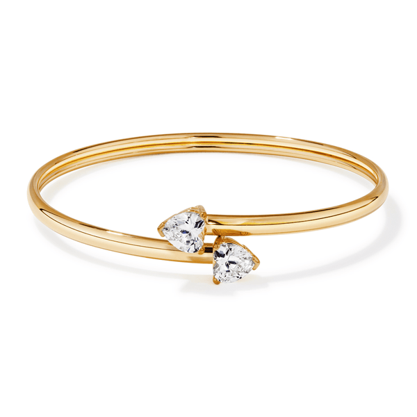 60mm Cubic Zirconia Heart Torque Bangle in 9kt Yellow Bonded Gold Bangles Bevilles 