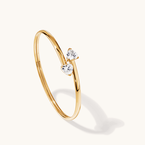 60mm Cubic Zirconia Heart Torque Bangle in 9kt Yellow Bonded Gold Bangles Bevilles 
