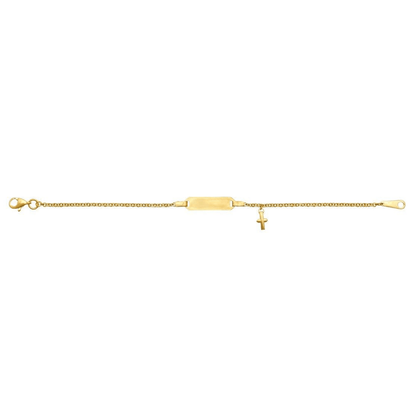 Children's Cross ID Bracelet in 9ct Yellow Gold Silver Infused Bevilles Jewellers 