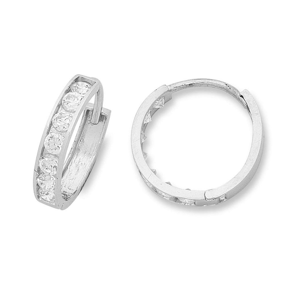 11mm Channel Set Cubic Zirconia Hoop Earrings in 9kt White Gold Earrings Bevilles 