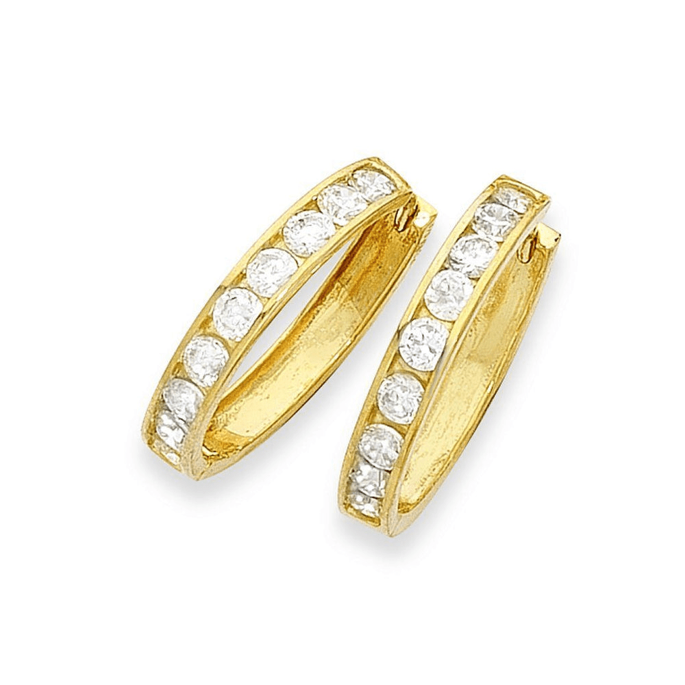 11mm Channel Set Cubic Zirconia Hoop Earrings in 9kt Yellow Gold Earrings Bevilles 