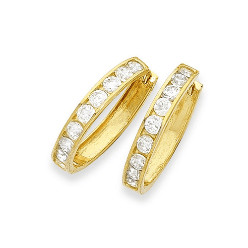 11mm Channel Set Cubic Zirconia Hoop Earrings in 9kt Yellow Gold Earrings Bevilles 