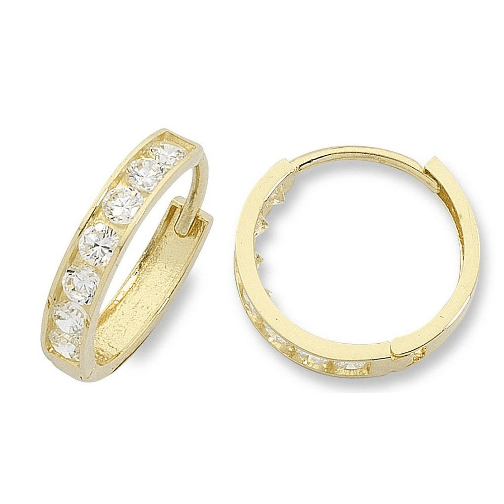 11mm Channel Set Cubic Zirconia Hoop Earrings in 9kt Yellow Gold Earrings Bevilles 