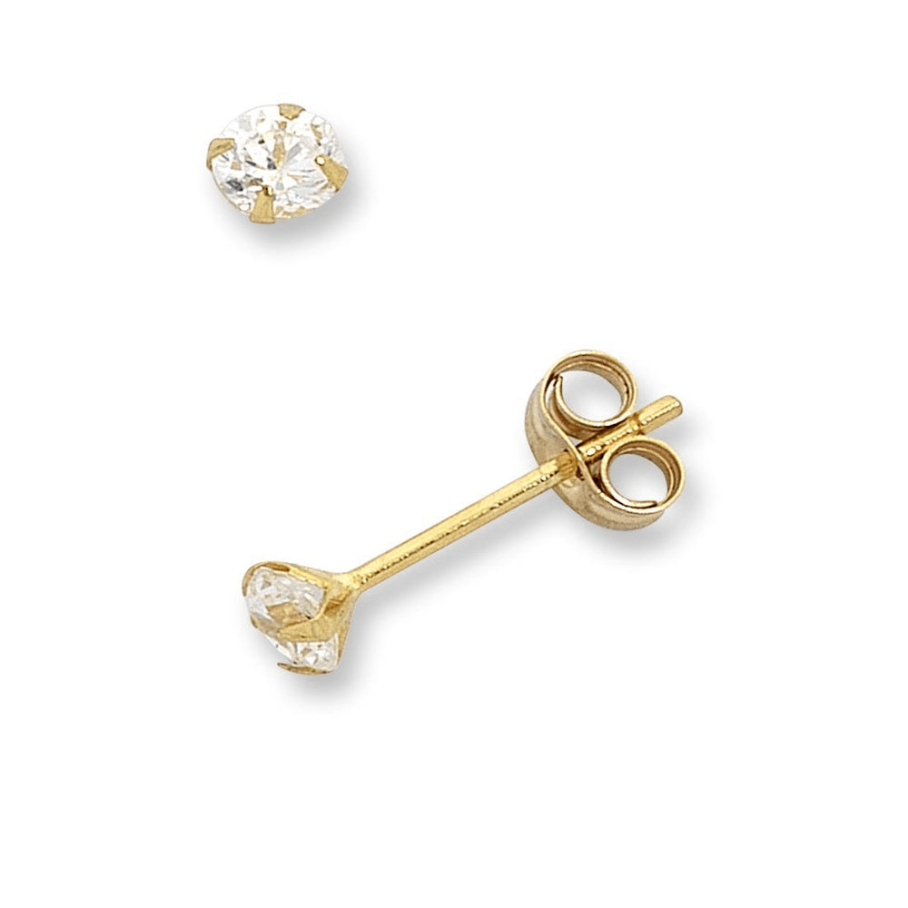 3mm Stamped Cubic Zirconia Stud Earrings in 9kt Yellow Gold Earrings Bevilles 