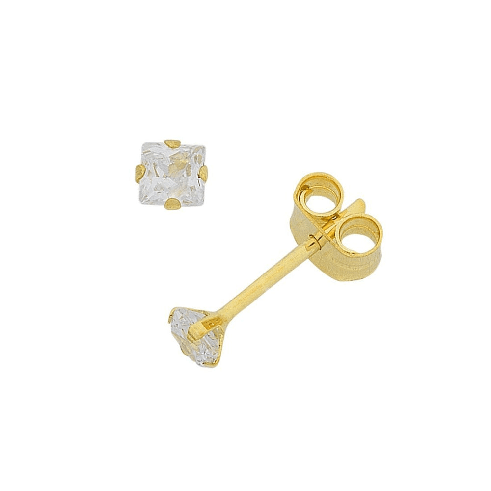 4mm Claw Set Square Cubic Zirconia Stud Earrings in 9kt Yellow Gold Earrings Bevilles 