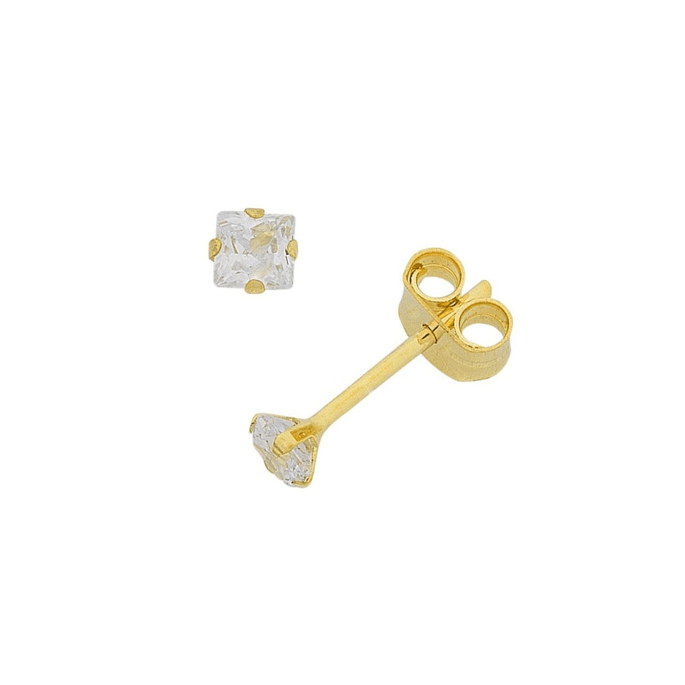 3mm Claw Set Square Cubic Zirconia Stud Earrings in 9kt Yellow Gold Earrings Bevilles 