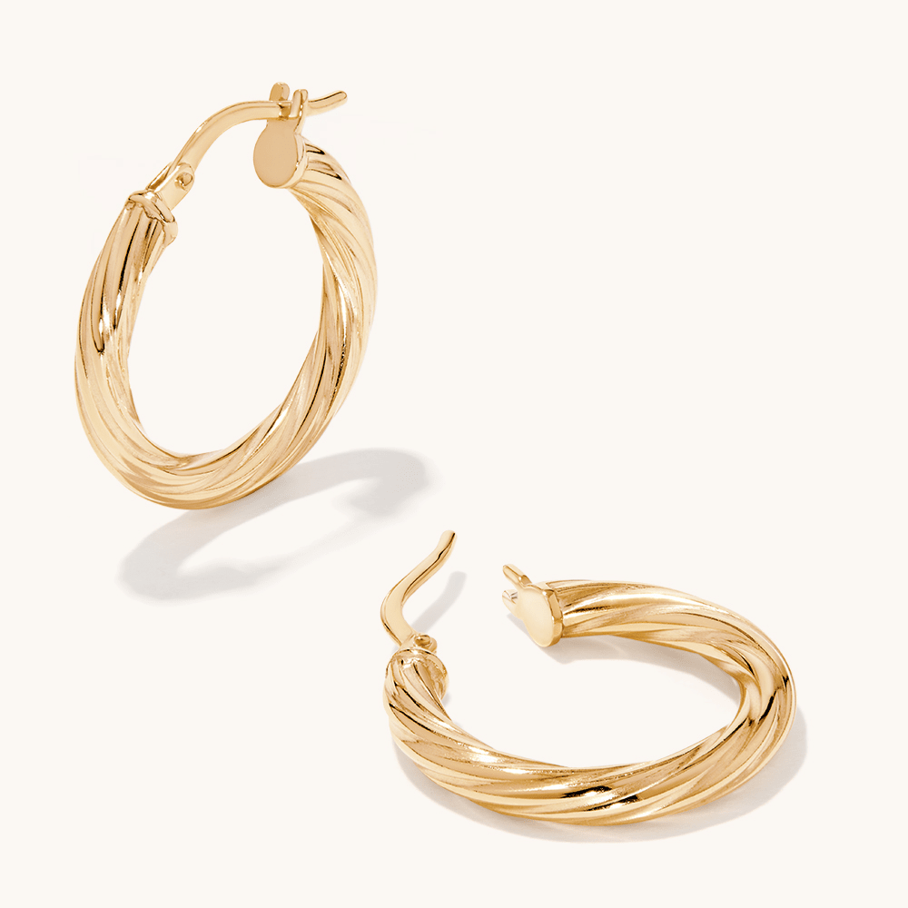 15mm Twist Hoop Earrings in 9kt Bonded Gold Silver Filled Earrings Bevilles 