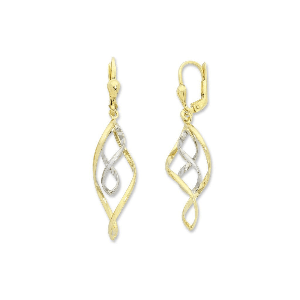 Double Twist Drop Hoop Earrings in 9kt and Bonded Gold Silver Filled Earrings Bevilles 