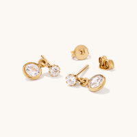 Cubic Zirconia Bezel Drop Stud Earrings in 9kt Bonded Gold Silver Filled Earrings Bevilles 