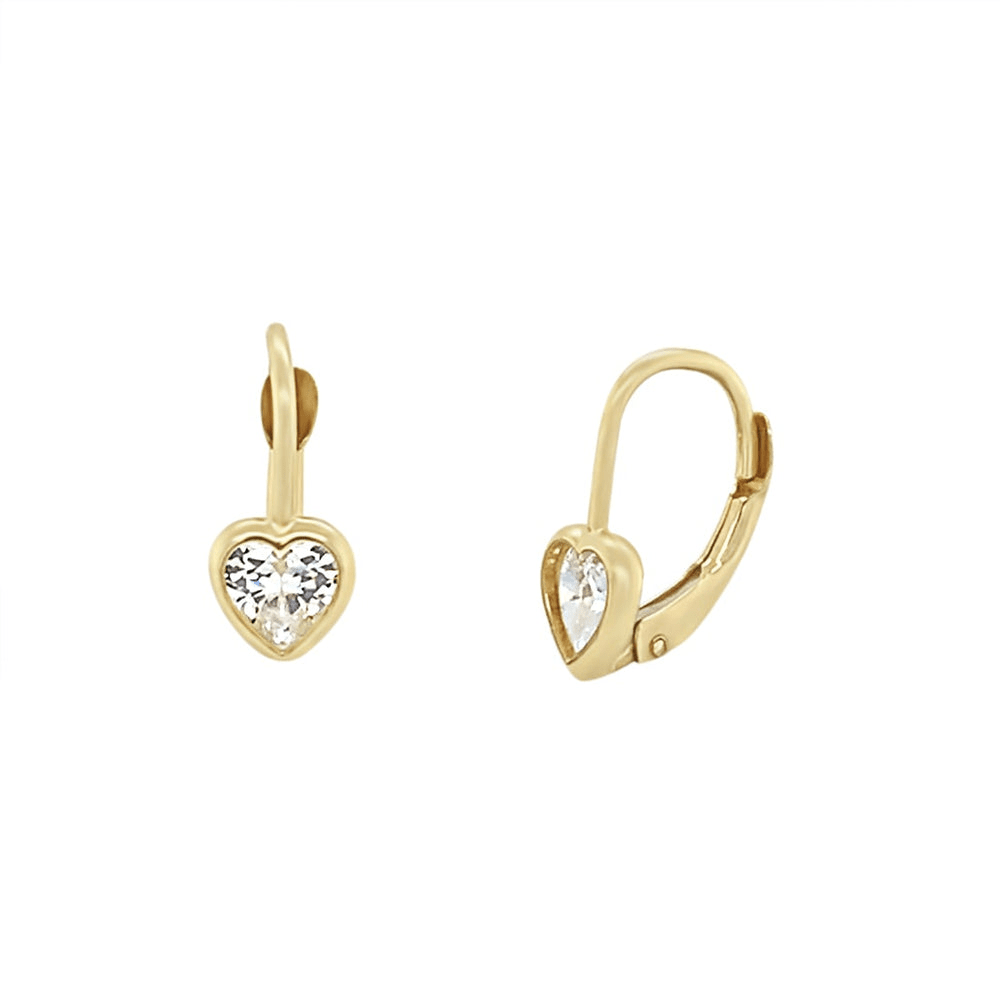 Cubic Zirconia Heart Hoop Earrings in 9kt Yellow Gold Earrings Bevilles 