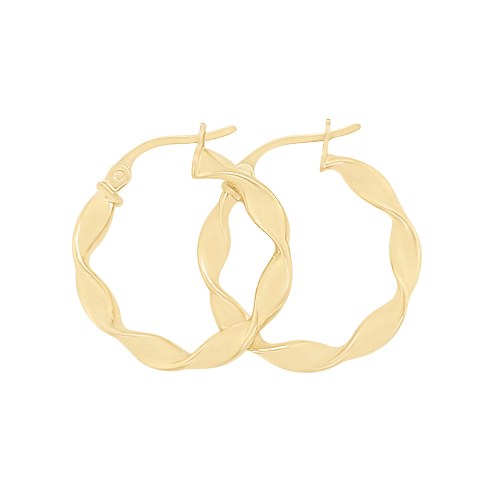 15mm Ribbon Twist Hoop Earrings in 9kt Yellow Gold Earrings Bevilles 