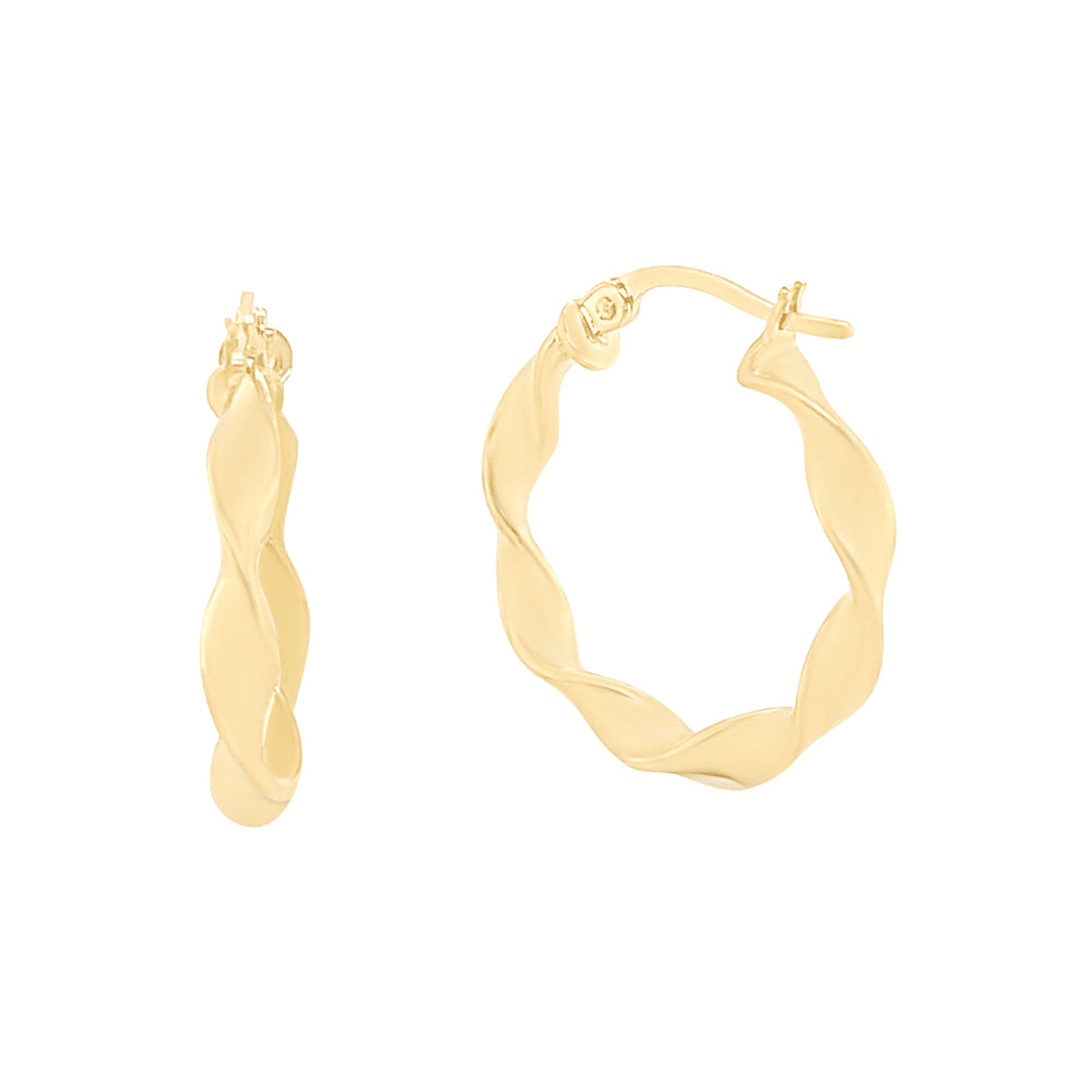 10mm Ribbon Twist Hoop Earrings in 9kt Yellow Gold Earrings Bevilles 