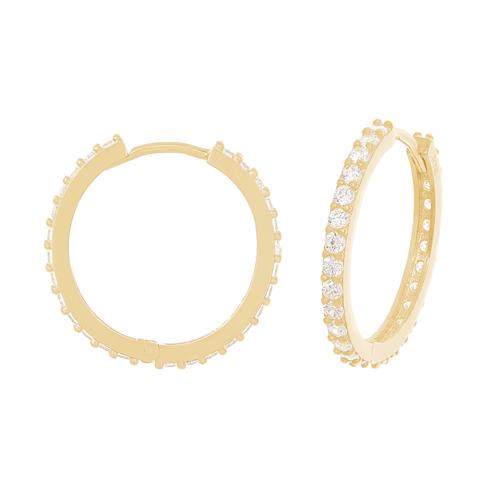15mm Claw Set Cubic Zirconia Huggie Earrings in 9kt Yellow Gold Earrings Bevilles 