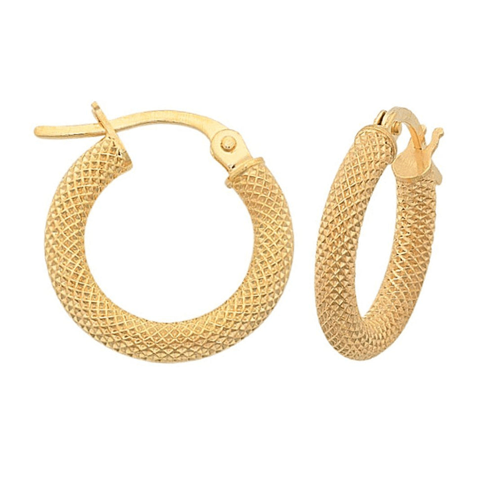 Fancy Mesh 10mm Hoop Earrings in 9kt Yellow Gold Earrings Bevilles 