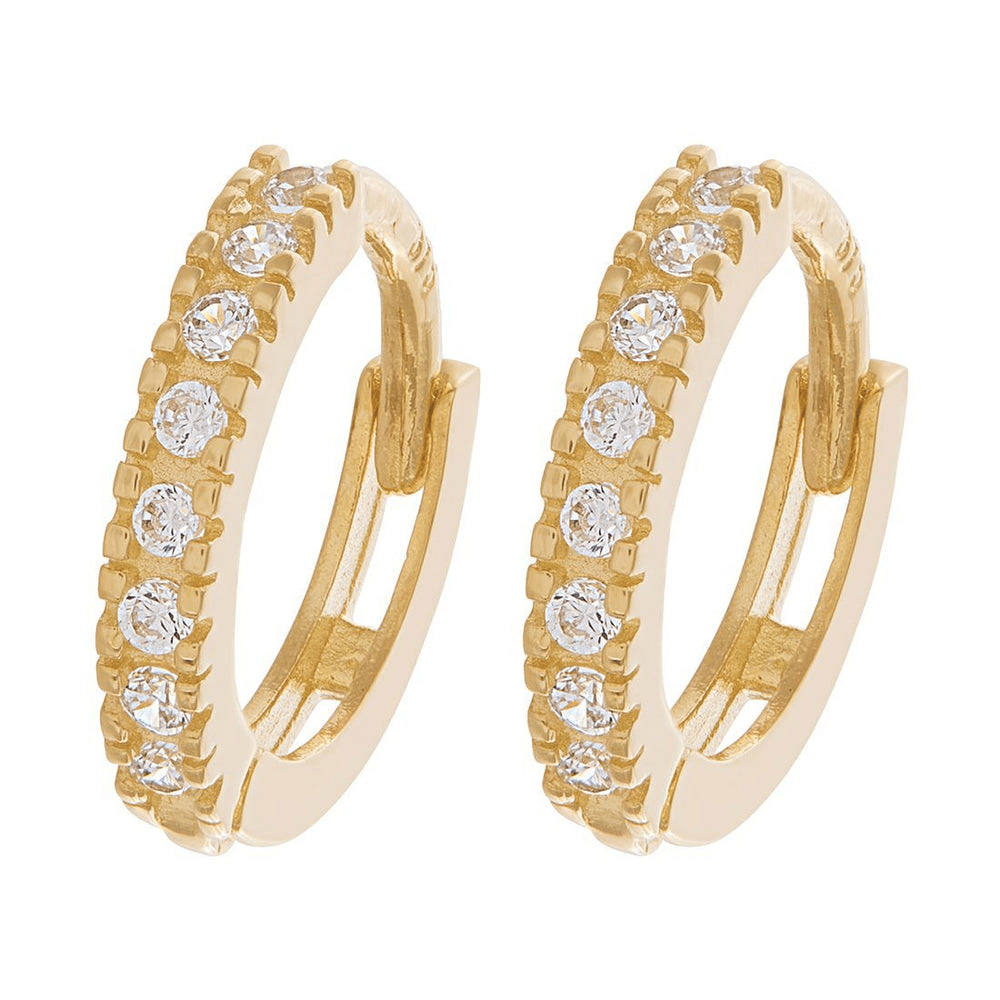 7mm Claw Set Cubic Zirconia Huggie Earrings in 9kt Yellow Gold Earrings Bevilles 