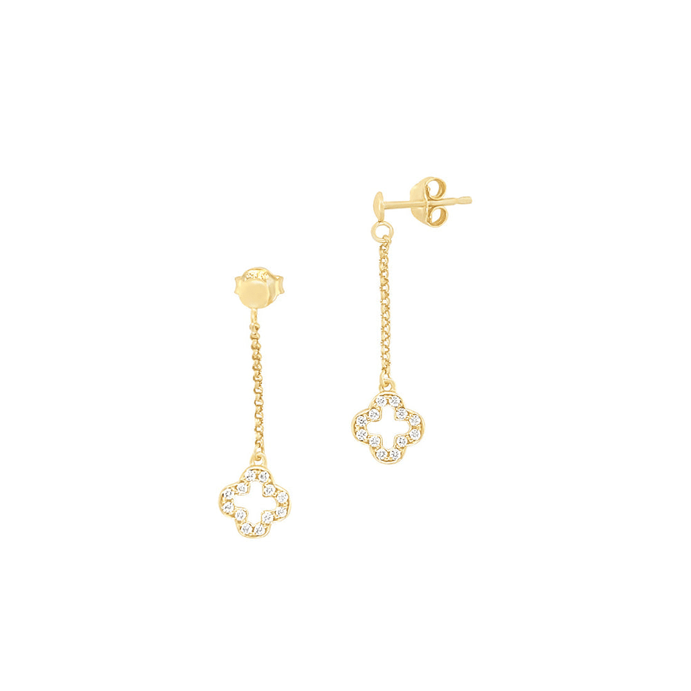 Cubic Zirconia Clover Drop Stud Earrings in 9kt Bonded Gold Silver Filled Earrings Bevilles 
