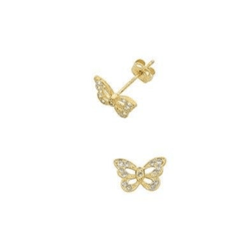 Cubic Zirconia Butterfly Stud Earrings in 9kt Yellow Gold Earrings Bevilles 