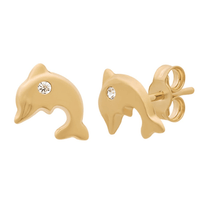 Cubic Zirconia Dolphin Stud Earrings in 9kt Yellow Gold Earrings Bevilles 