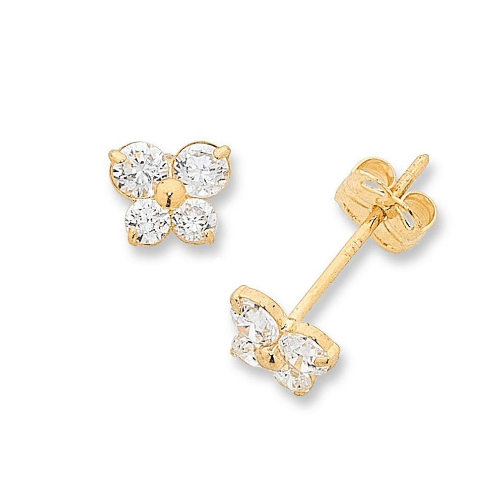 Cubic Zirconia Butterfly Stud Earrings in 9kt Yellow Gold Earrings Bevilles 